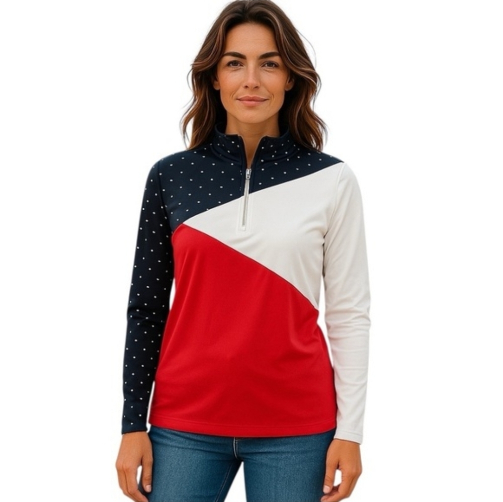 Lady Hagen Women’s Patriotic Red, White & Blue Colorblock 1/4 Zip Pullover XL